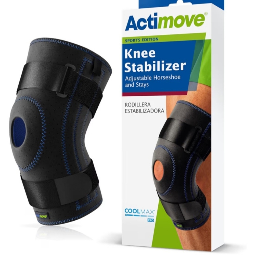NWT Actimove Sports Edition Knee Stabilizer Adjust Horseshoe w/COOLMAX tech-XL